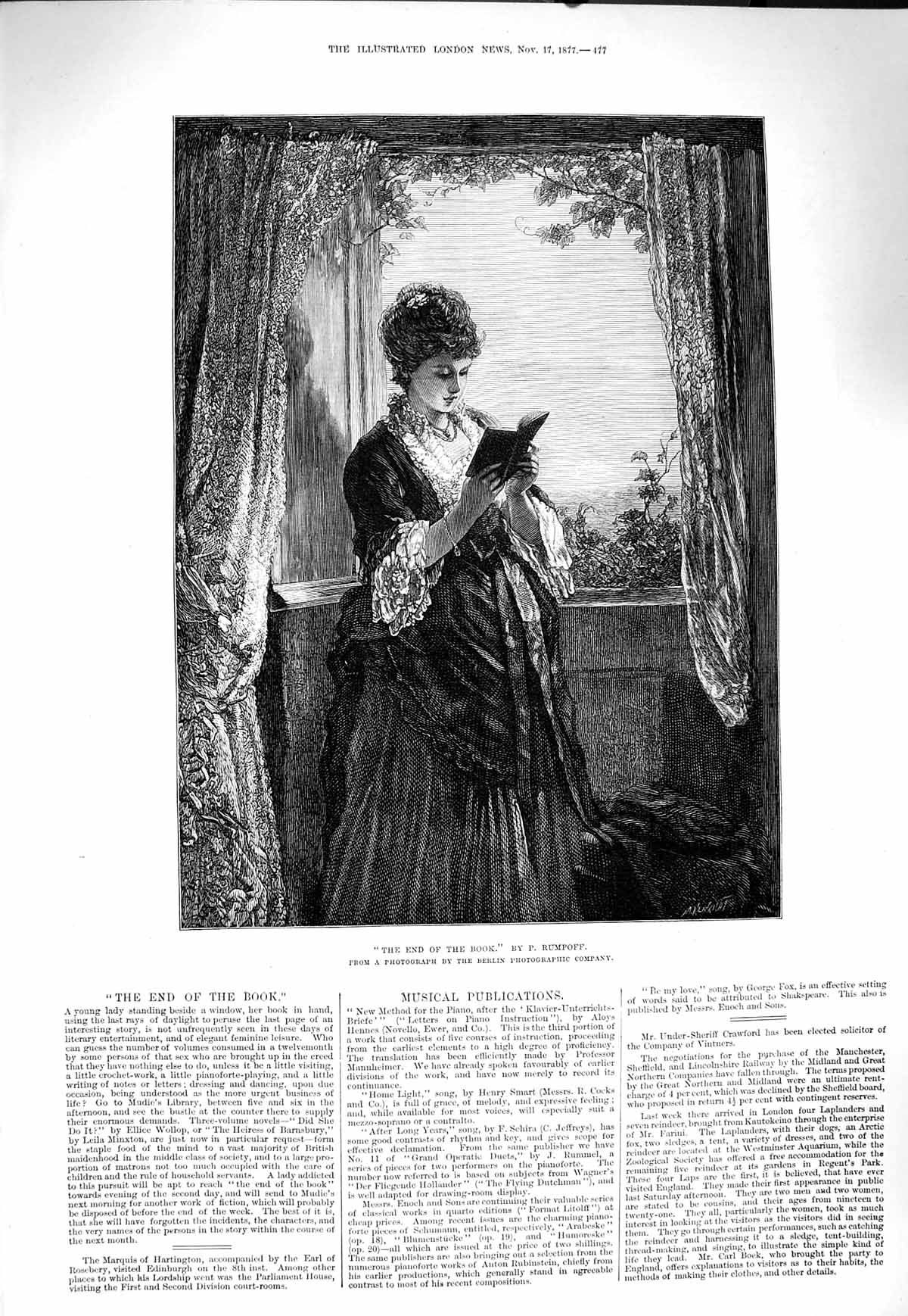 Original Old Antique Print 1877 Fine Art Ladies Reading Book Rumpoff Victorian