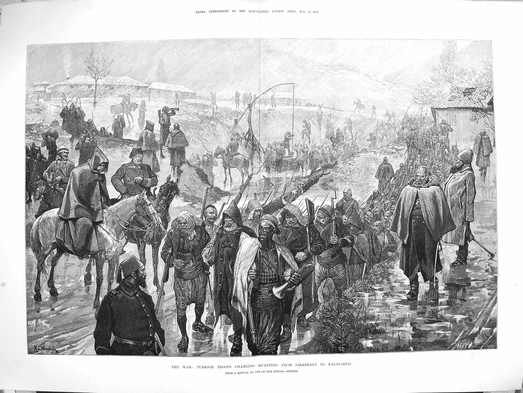 Original Old Antique Print 1877 War Turkish Siers Sinankeui Kaceljevo Fine Art