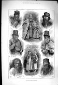 Original Old Antique Print 1877 Russian Characters Pilgrim Merchant Farmer Men