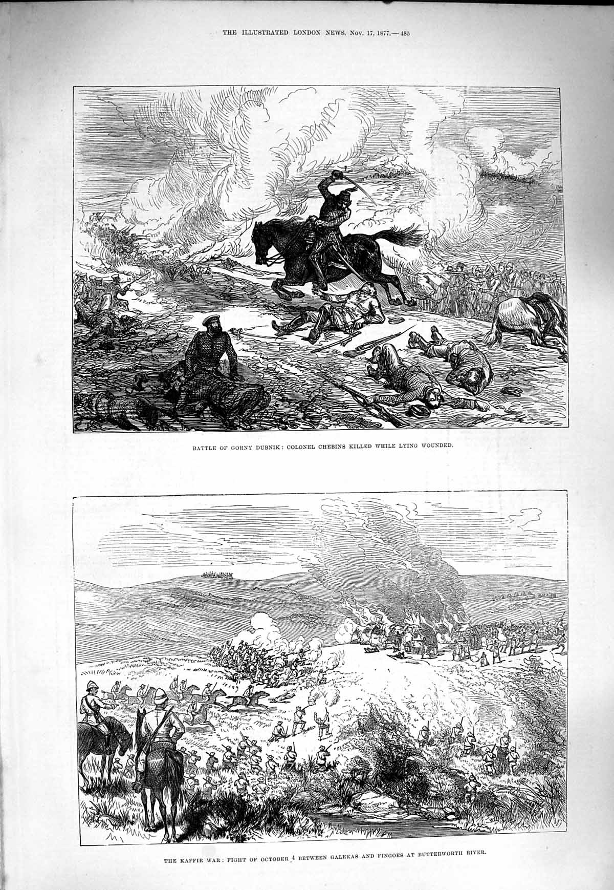 Original Old Antique Print 1877 Gorny Dubnik Colonel Chebins Kaffir War Galekas