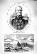 Original Old Antique Print 1877 Prussian Field Marshal Count Wrangel War Plevna