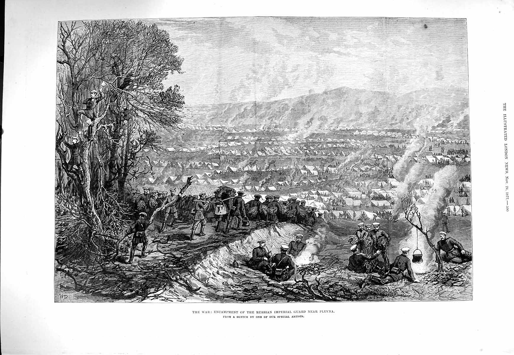 Old Antique Print *4029 1877 War Encampment Russian Imperial Guard Plevna