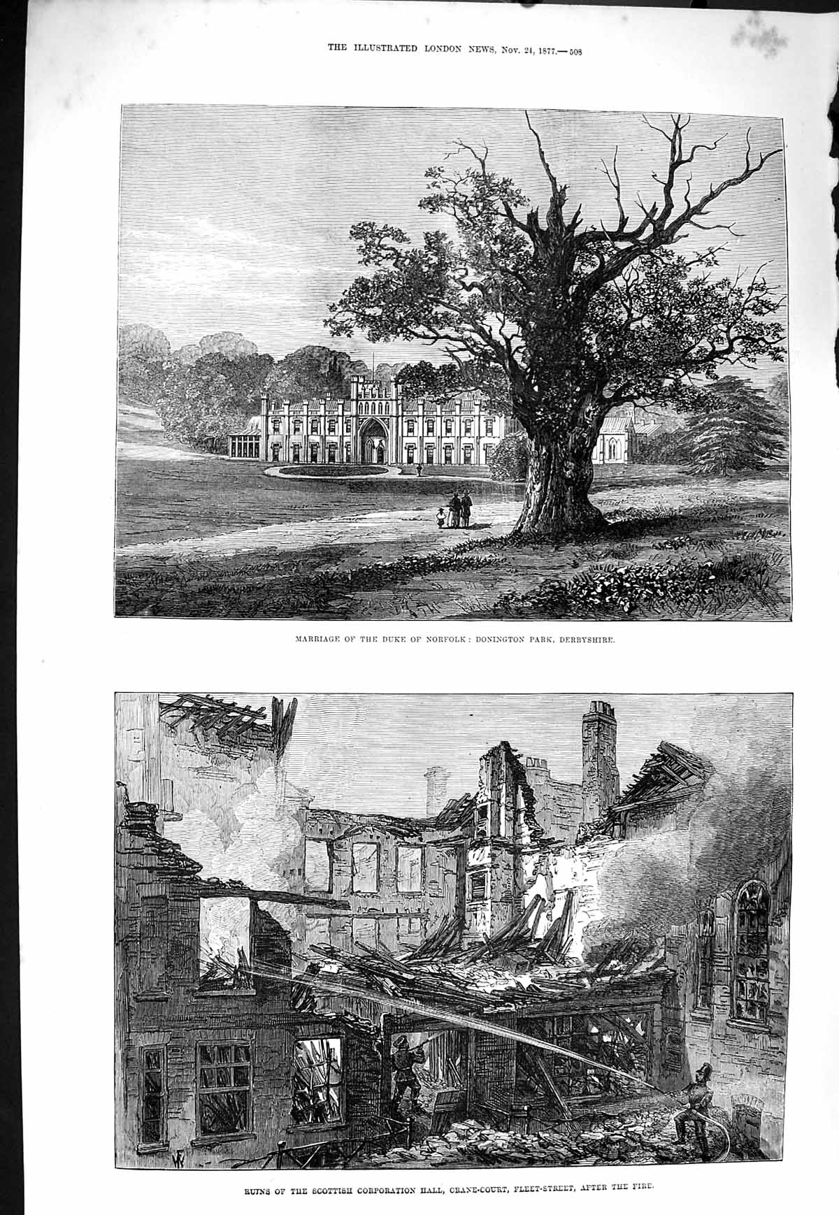 Original Old Antique Print 1877 Marriage Duke Norfolk Donington Corporati 19th
