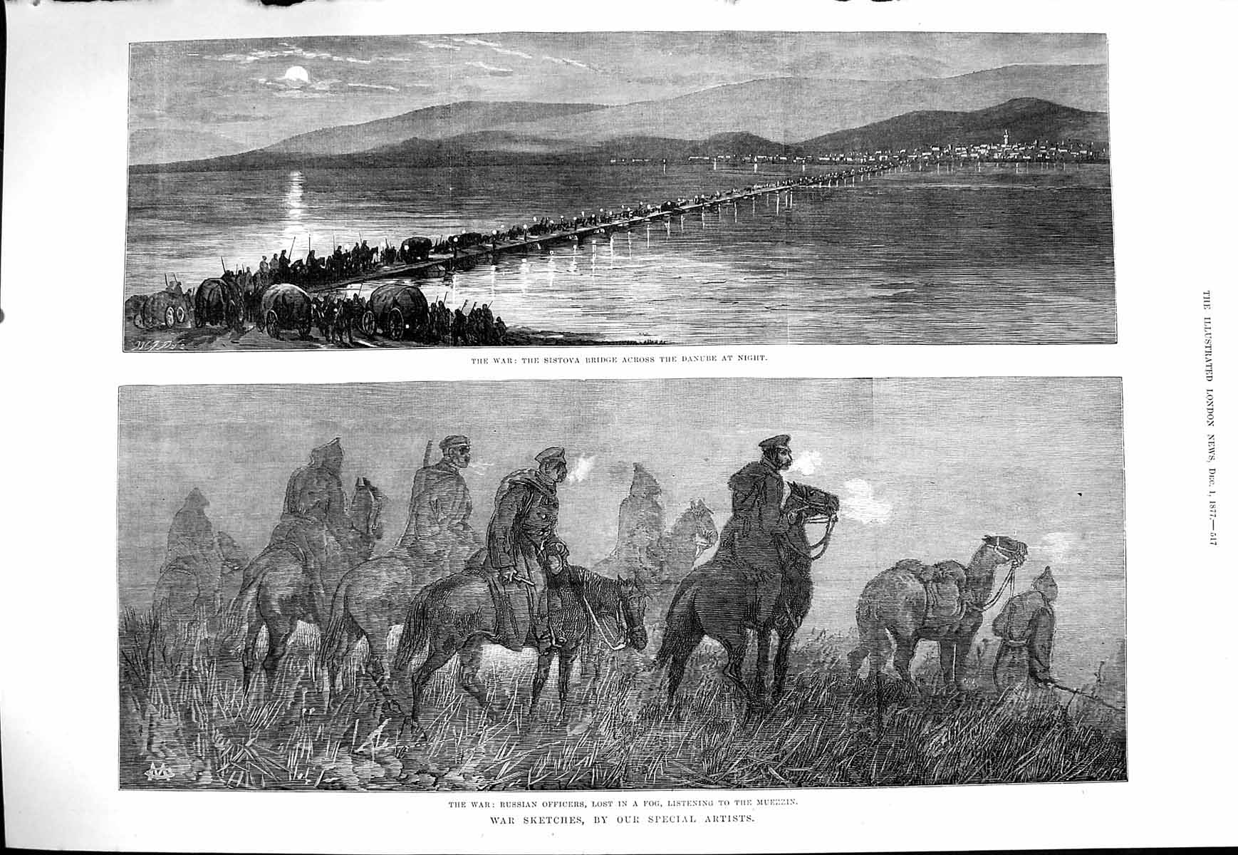 Old Antique Print 1877 War Sistova Bridge Danube Russian Officers Muezzin 19th
