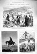 Original Old Antique Print 1877 War Prisoners Russian Roads Turkish Gravestones