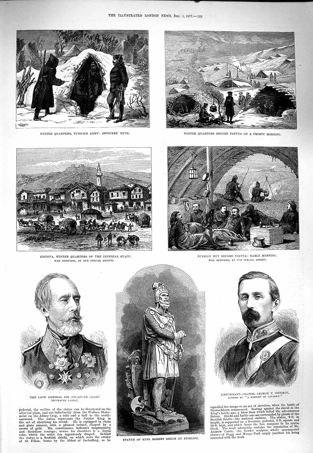 Old Antique Print 1877 Statue King Robert Bruce Denison Slade Sistova War 19th