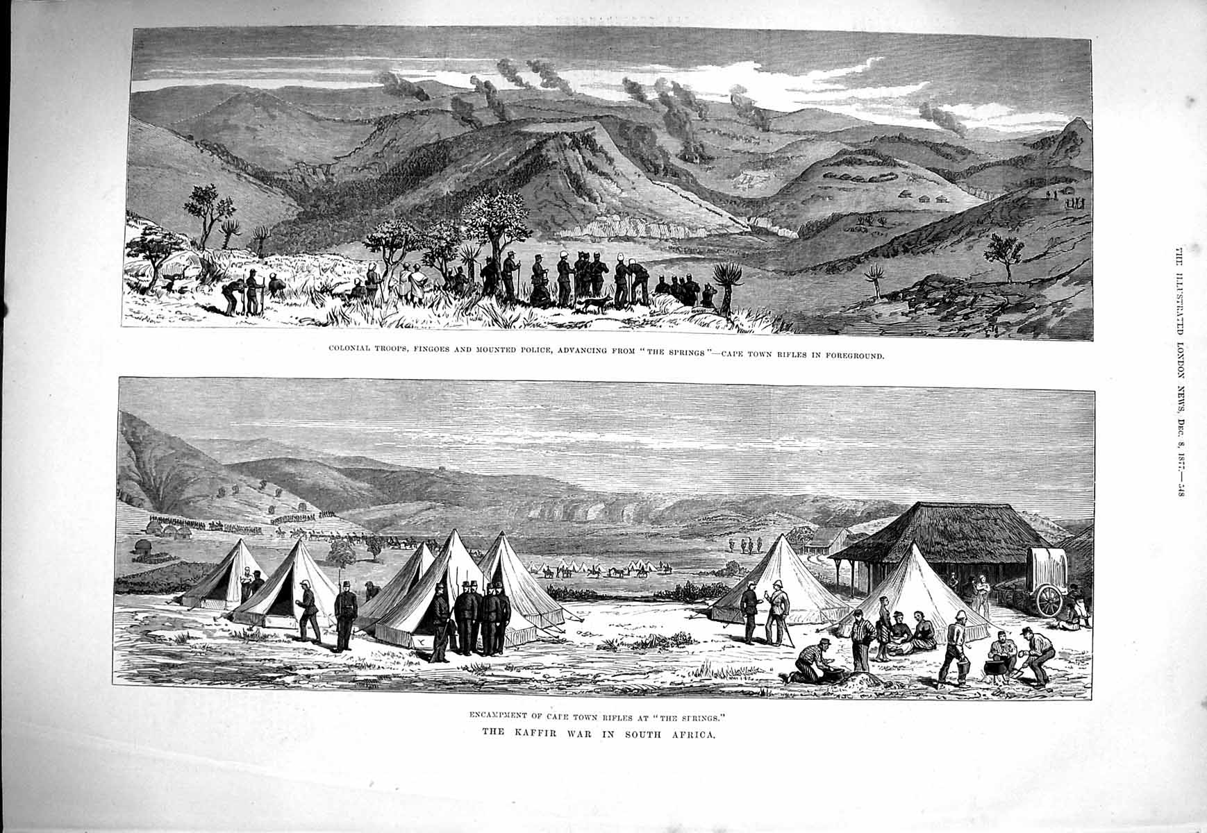 Old Antique Print 1877 Kaffir War Africa Colonial Troops Police Fingoes 19th