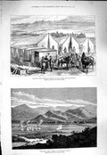 Original Old Antique Print 1877 War Field Ambulance Plevna Orkhanieh Mountains