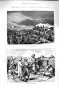 Original Old Antique Print 1877 Jowaki India War Attack Afreedi Town Fort Army