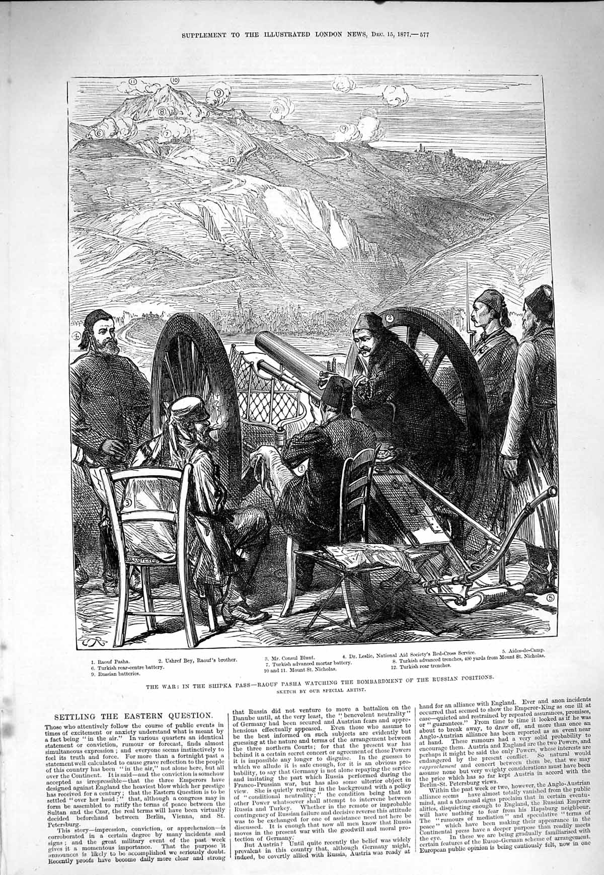 Original Old Antique Print 1877 War Shipka Pass Raouf Pasha Turkish Army Blunt