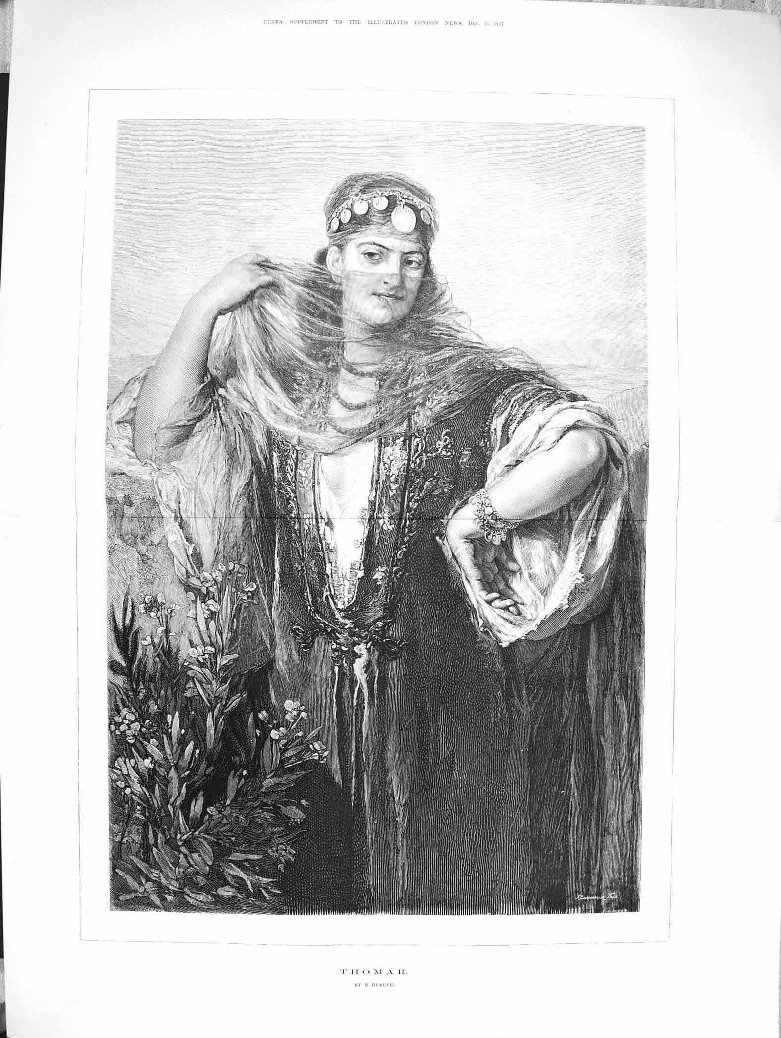 Original Old Antique Print 1877 Portrait Beautiful Girl Thomar Fine Art 19th