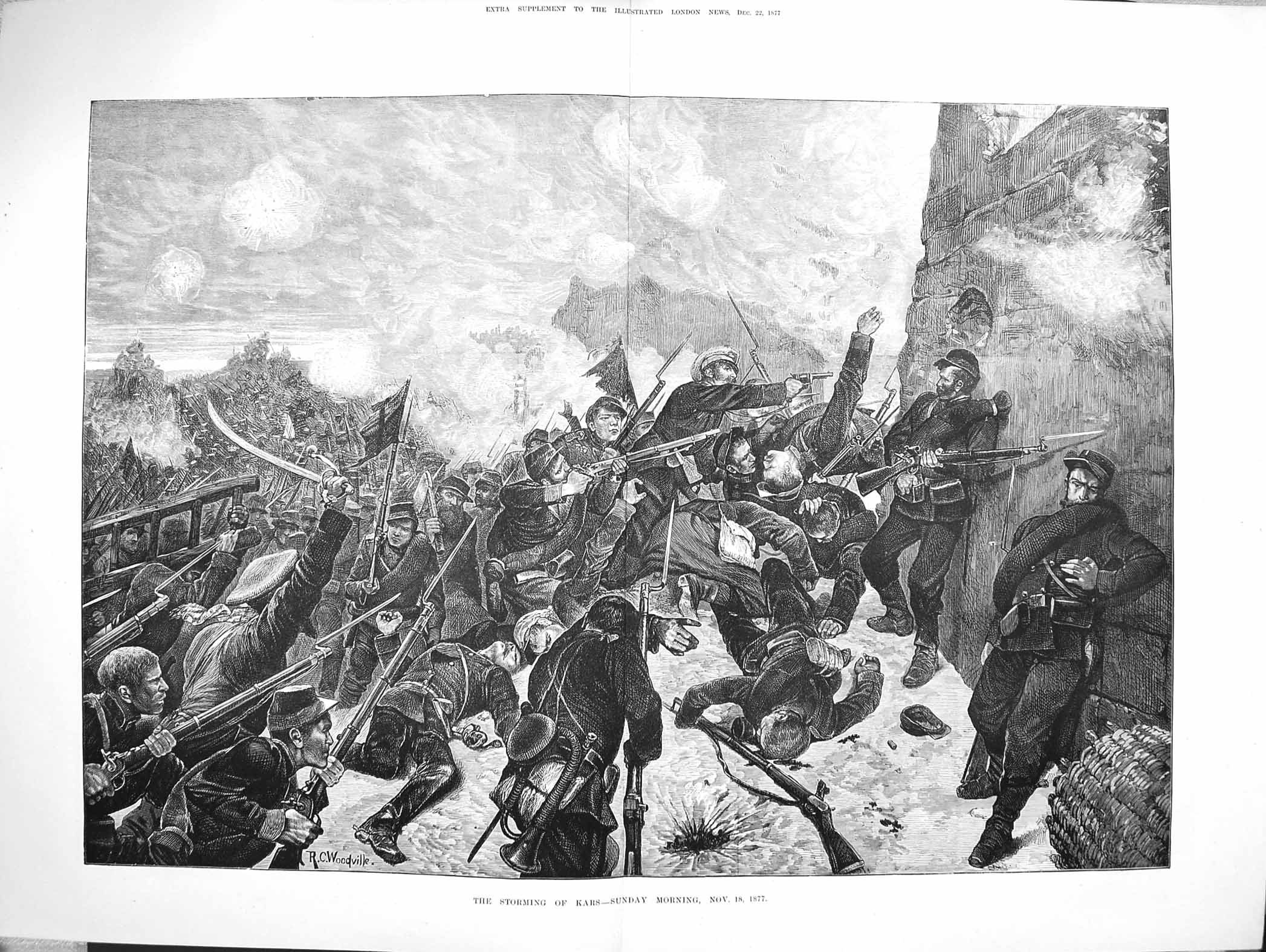 Original Old Antique Print 1877 Scene Storming Kars Siers Battle Fine Art 19th