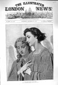 Original Old Antique Print 1877 Portrait Angels Prayer Beautiful Ladies Merle