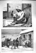 Old Antique Print 1877 Wood Carver Simla Christmas Fair Saxony Home Scene 19th
