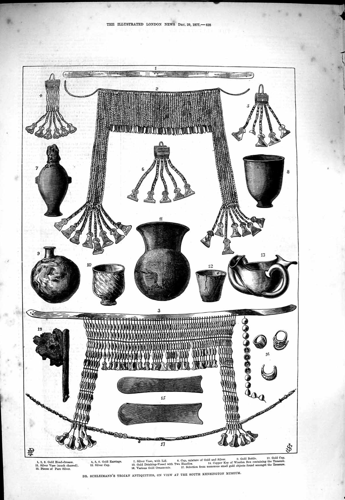 Old Antique Print 1877 Schleimann'S Trojan Antiquities Kensington Museum 19th