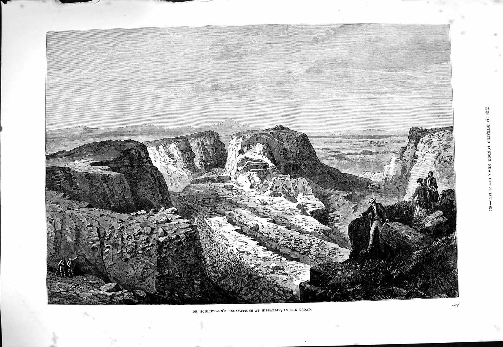 Old Antique Print 1877 Dr. Schliemann'S Excavations Hissarlik Mountains 19th