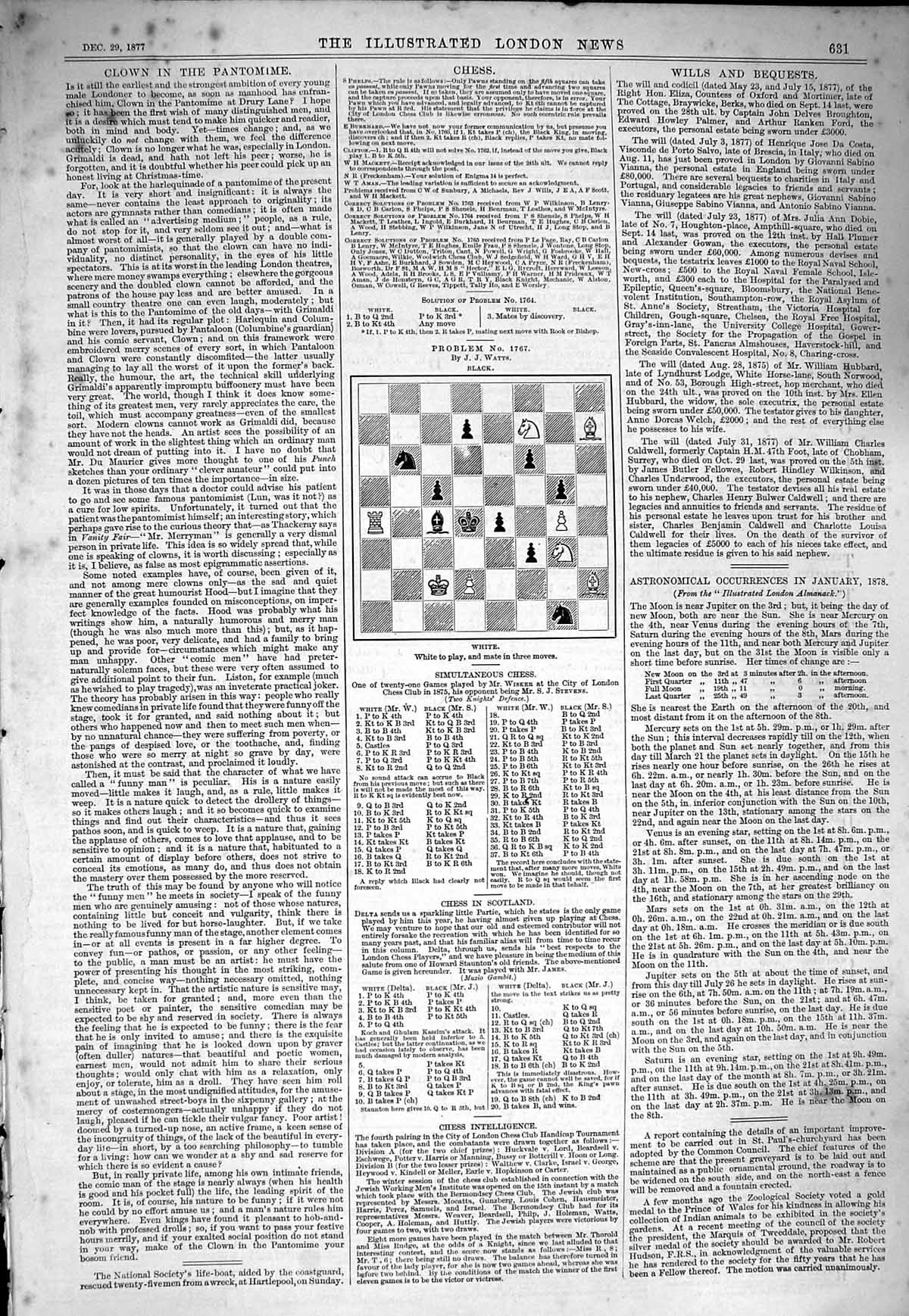 Antique Old Print Ref.130 1877 Ten Pages Chess Moves Illustrated London News
