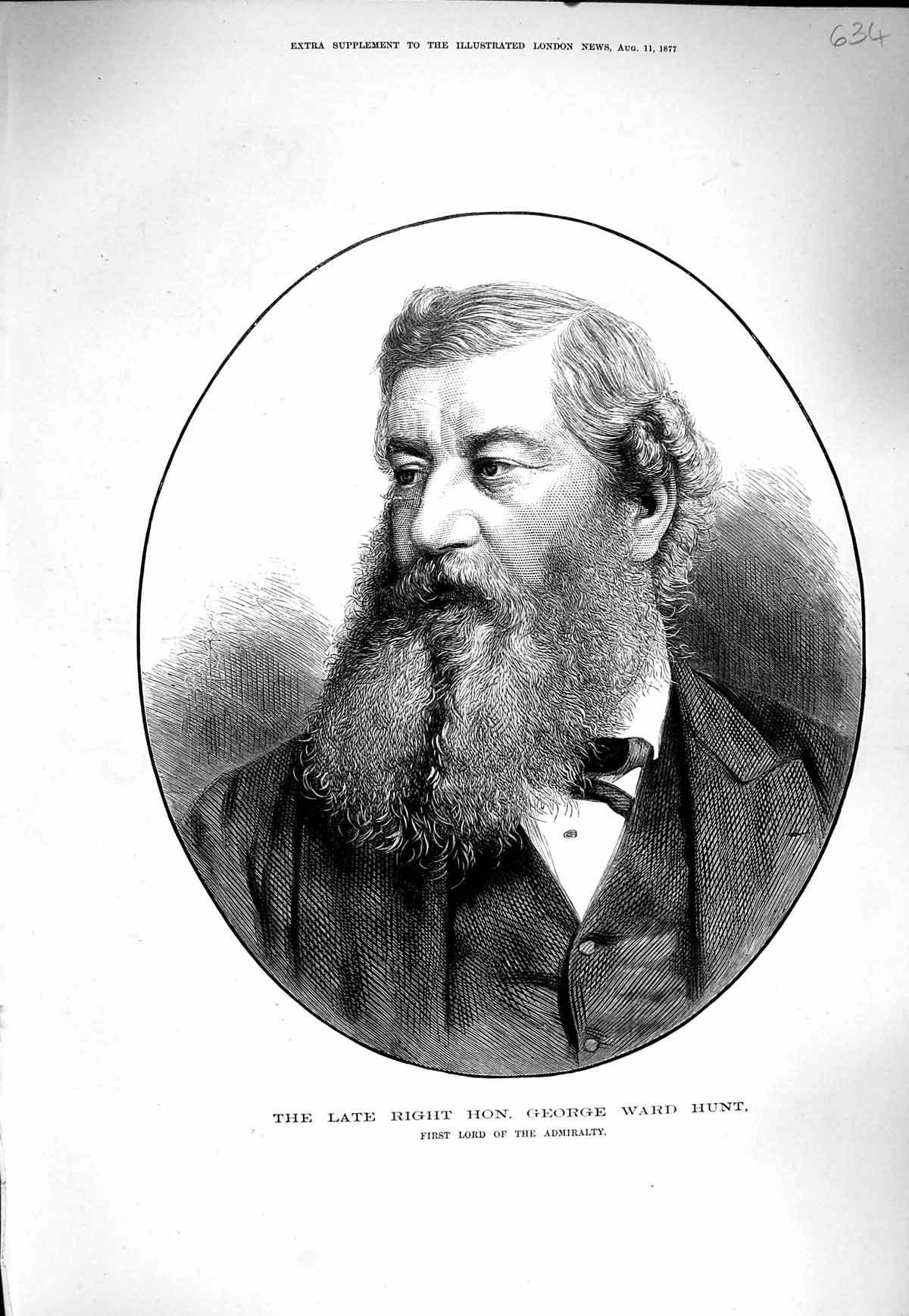 Original Old Antique Print 1877 Portrait George Ward Hunt Lord Admiralty 19th
