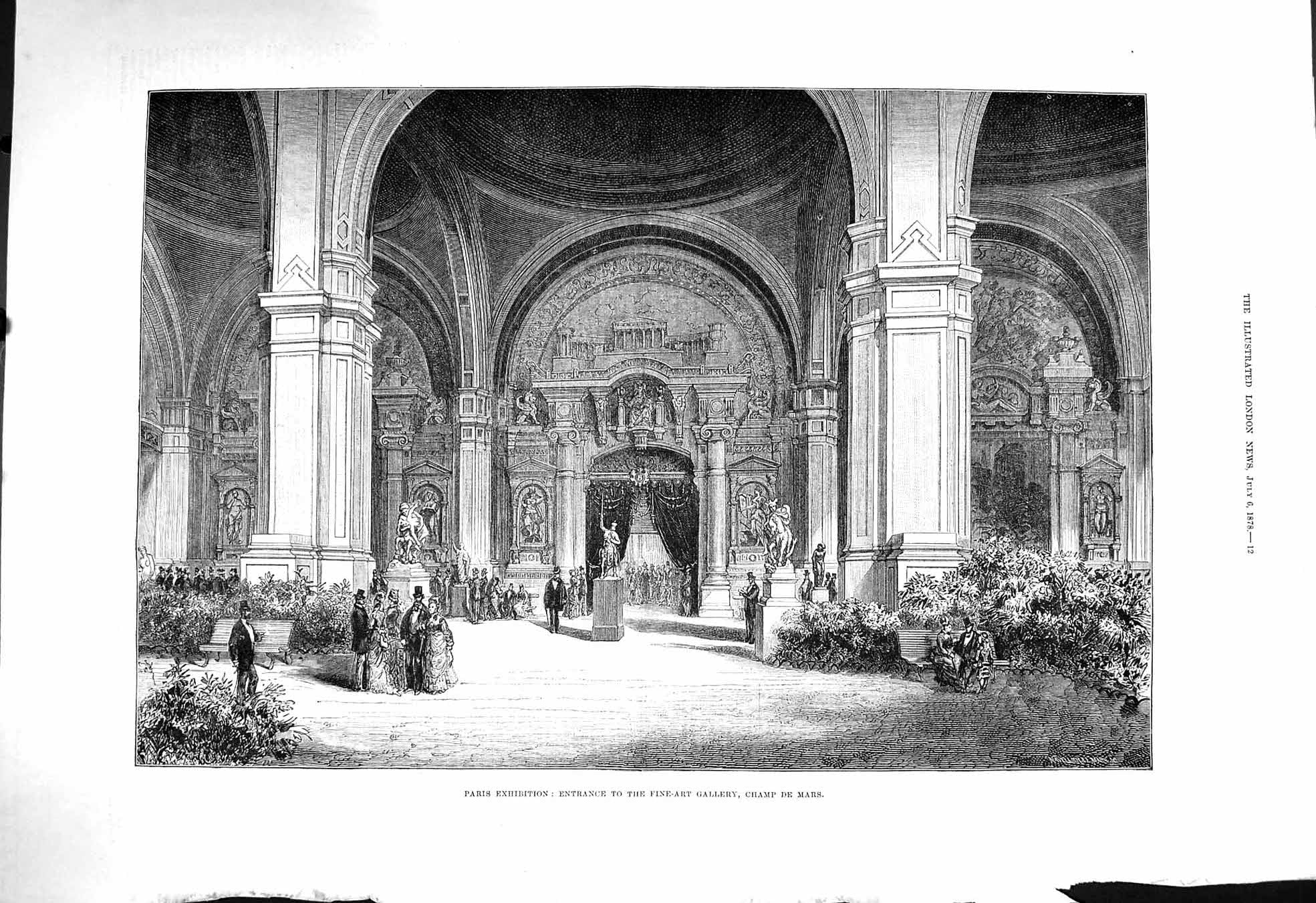 Original Old Antique Print 1878 Paris Exhibition Fine-Art Gallery Champ De Mars