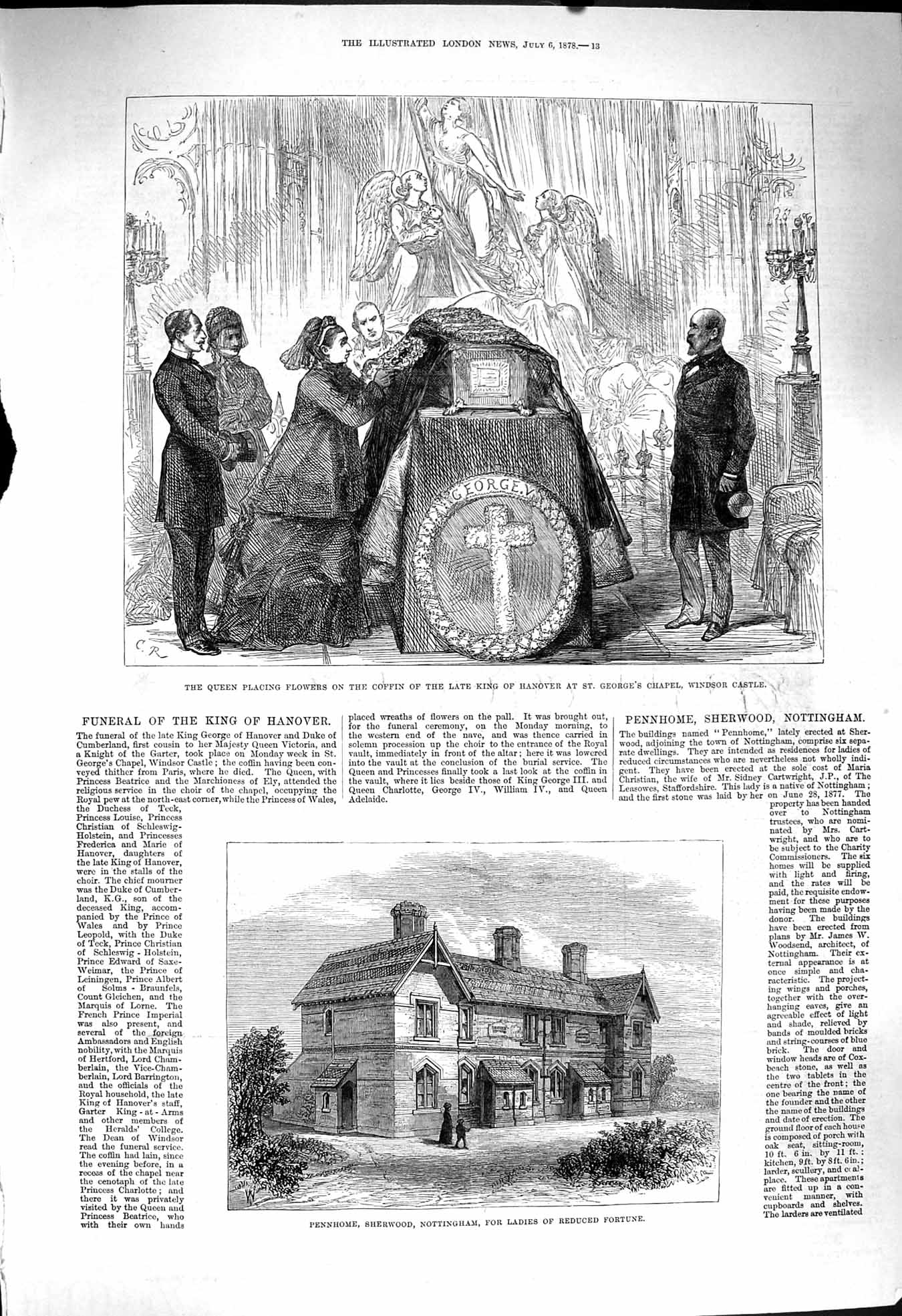 Old Antique Print 1878 Pennhome Sherwood Nottingham King Hanover Windsor 19th
