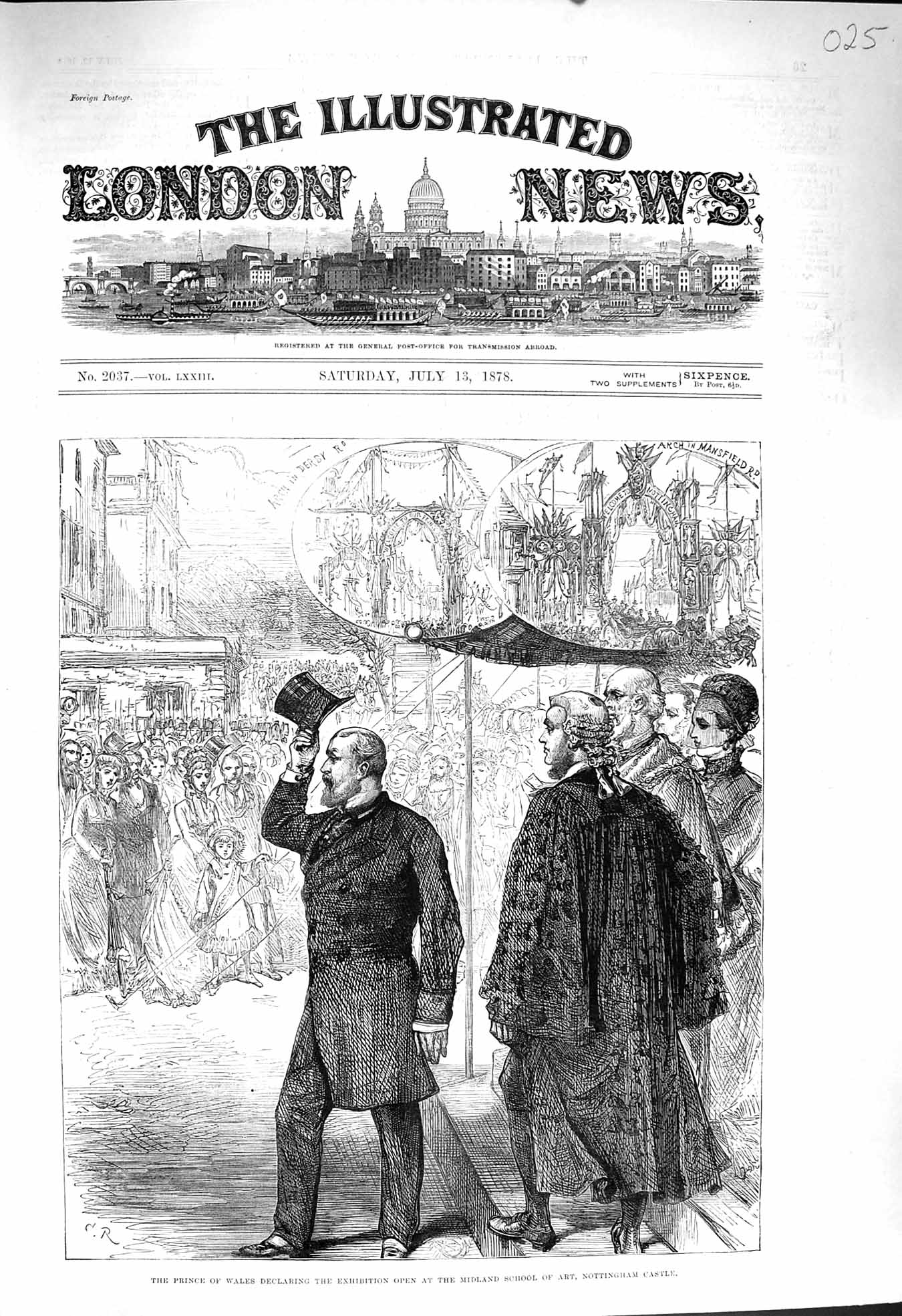 Old Antique Print 1878 Prince Wales Midland School Art Nottingham Castle 19th