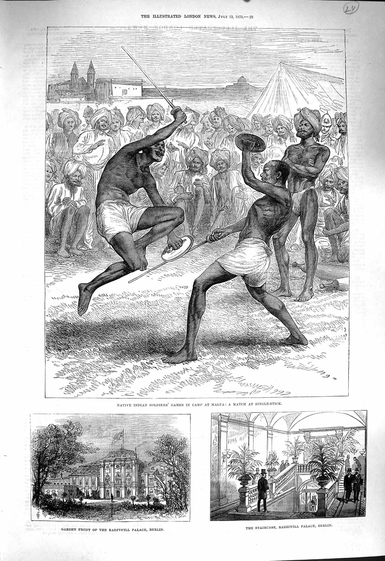Original Old Antique Print 1878 Native Indian Siers Malta Duke Cambridge Palace