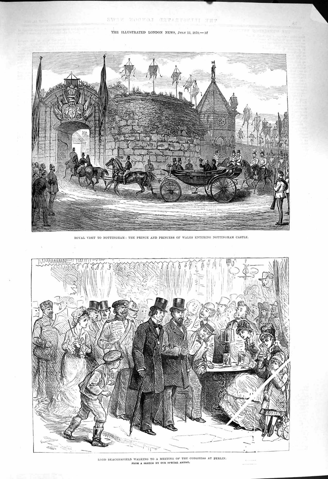 Old Antique Print 1878 Nottingham Prince Wales Castle Lord Beaconsfield 19th