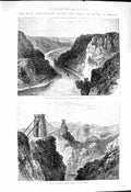 Old Antique Print 1878 Avon Clifton Suspension Bridge Bristol Pithay King 19th