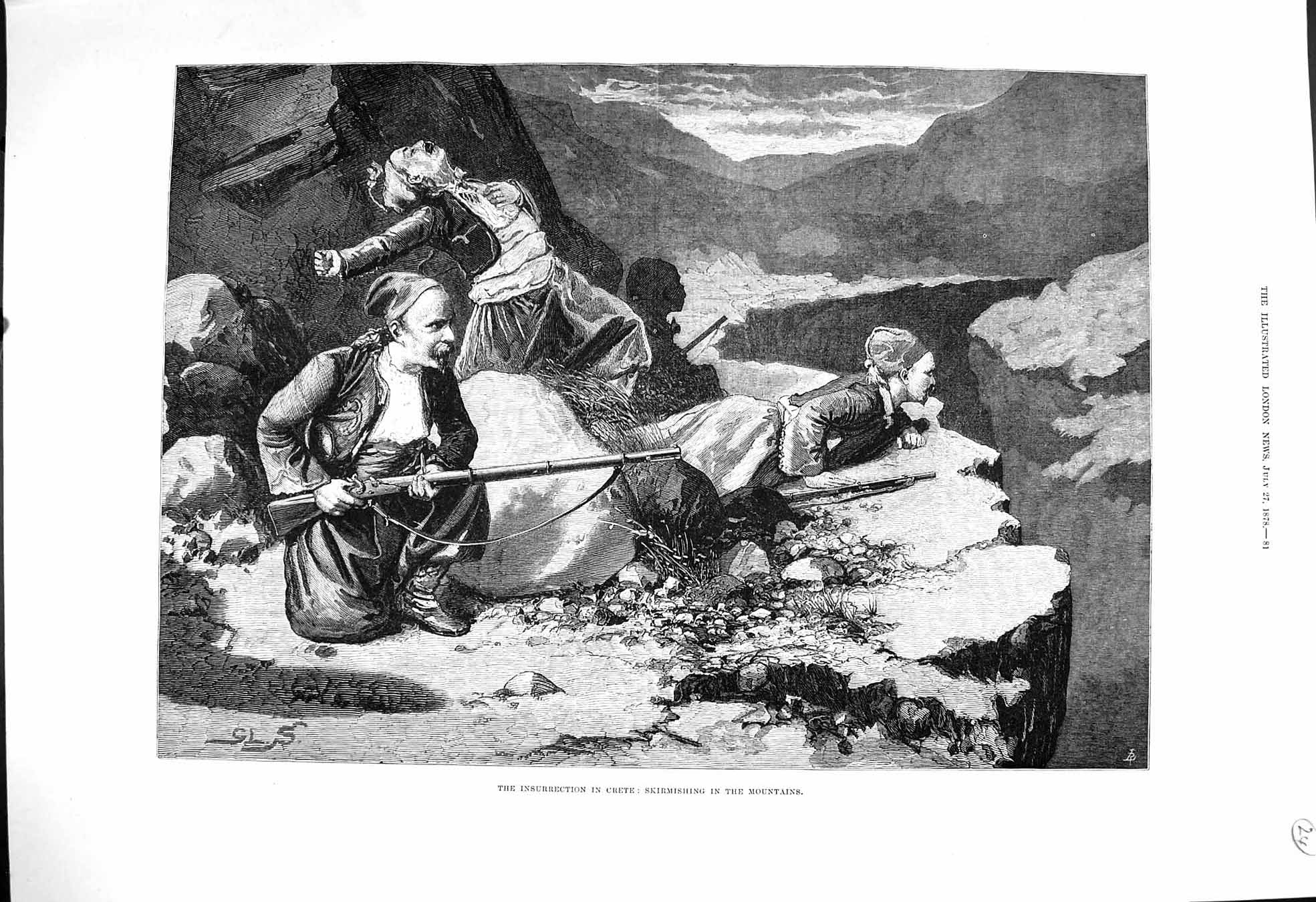 Old Antique Print 1878 Insurrection Crete Skirmishing Mountains Fine Art 19th
