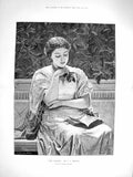Original Old Antique Print 1878 Portrait Girl Reading Book Perugini Art 0 19th