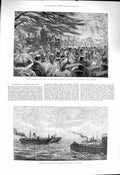 Old Antique Print 1878 Raising H.M.S. Ship Eurydice Isle Wight Chiswick 19th