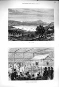 Original Old Antique Print 1878 View Suda Bay Crete Funeral Japanese Statesman