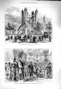 Original Old Antique Print 1878 Cleopatra'S Needle Thames Duke Cambridge Bridge