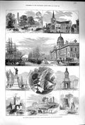 Old Antique Print 1878 Budlin Ireland Cashel Ships Phoenix Park Trinity 19th