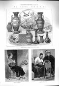 Old Antique Print 1878 Pottery Doulton Lambeth Belgian Flower Girl Cork 19th