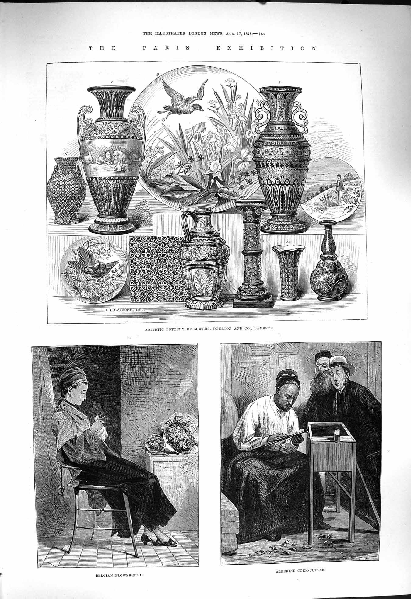 Old Antique Print 1878 Pottery Doulton Lambeth Belgian Flower Girl Cork 19th