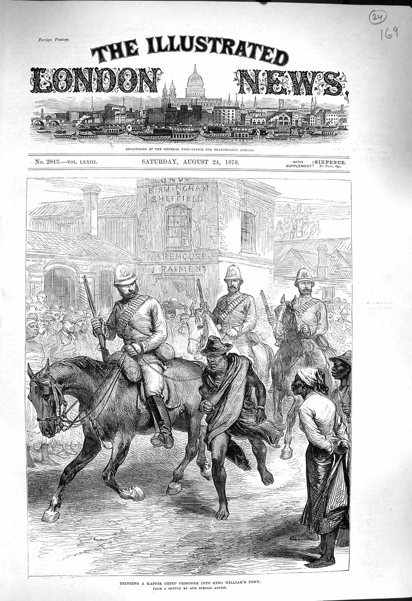Old Antique Print 1878 Kaffir Chief Prisoner King William'S Town Horses 19th