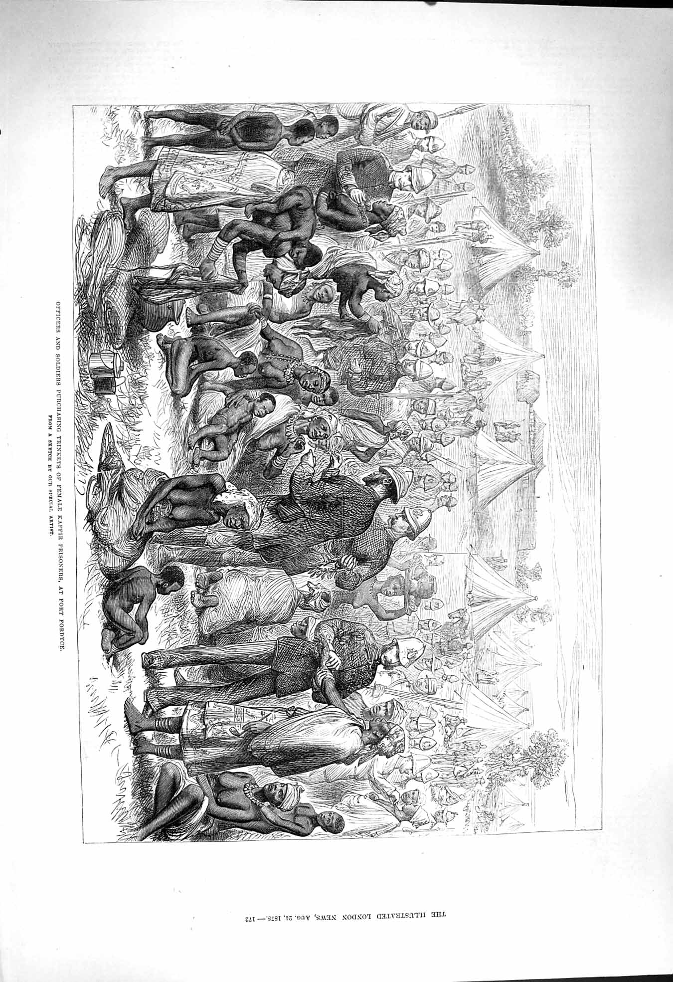 Original Old Antique Print 1878 Siers Purchasing Trinkets Female Kaffir Fordyce