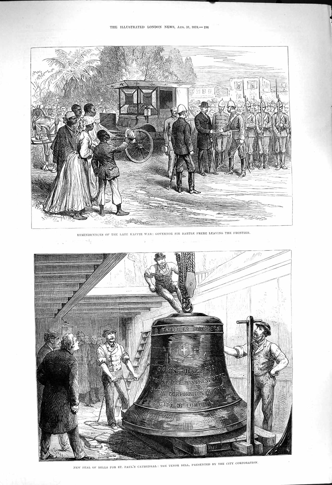 Original Old Antique Print 1878 Kaffir War Bartle Frere Bells Paul'S Cathedral