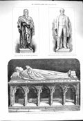 Original Old Antique Print 1878 Statue Chalmers Ashworth Monument Hook Church