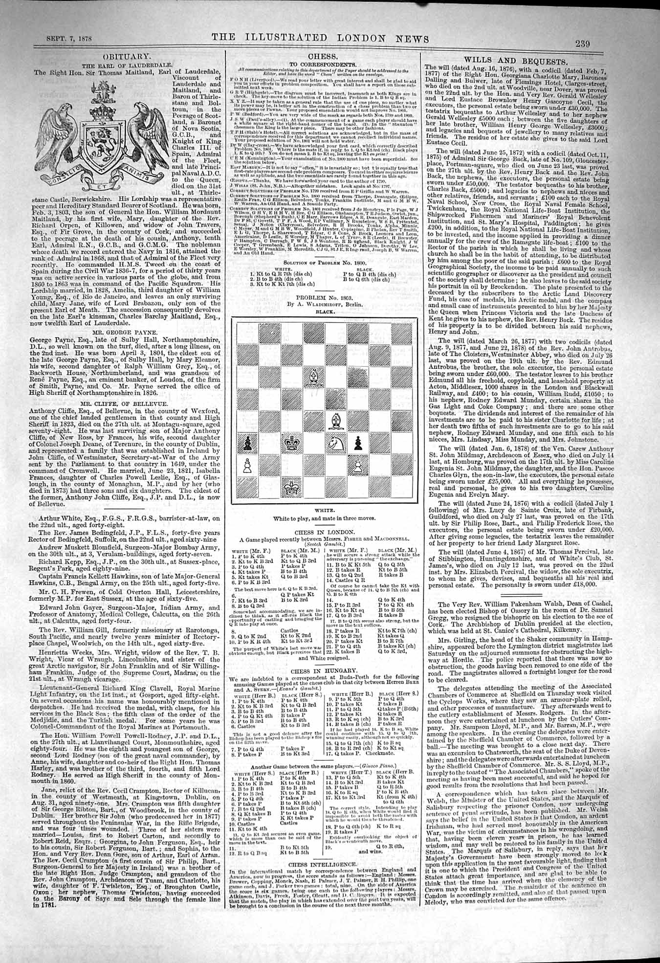 Original Old Antique Print 1878 Ten Pages Chess Moves Illustrated London News