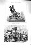 Original Old Antique Print 1878 Deer-Stalker Sculpture Ingram Rotary Machine
