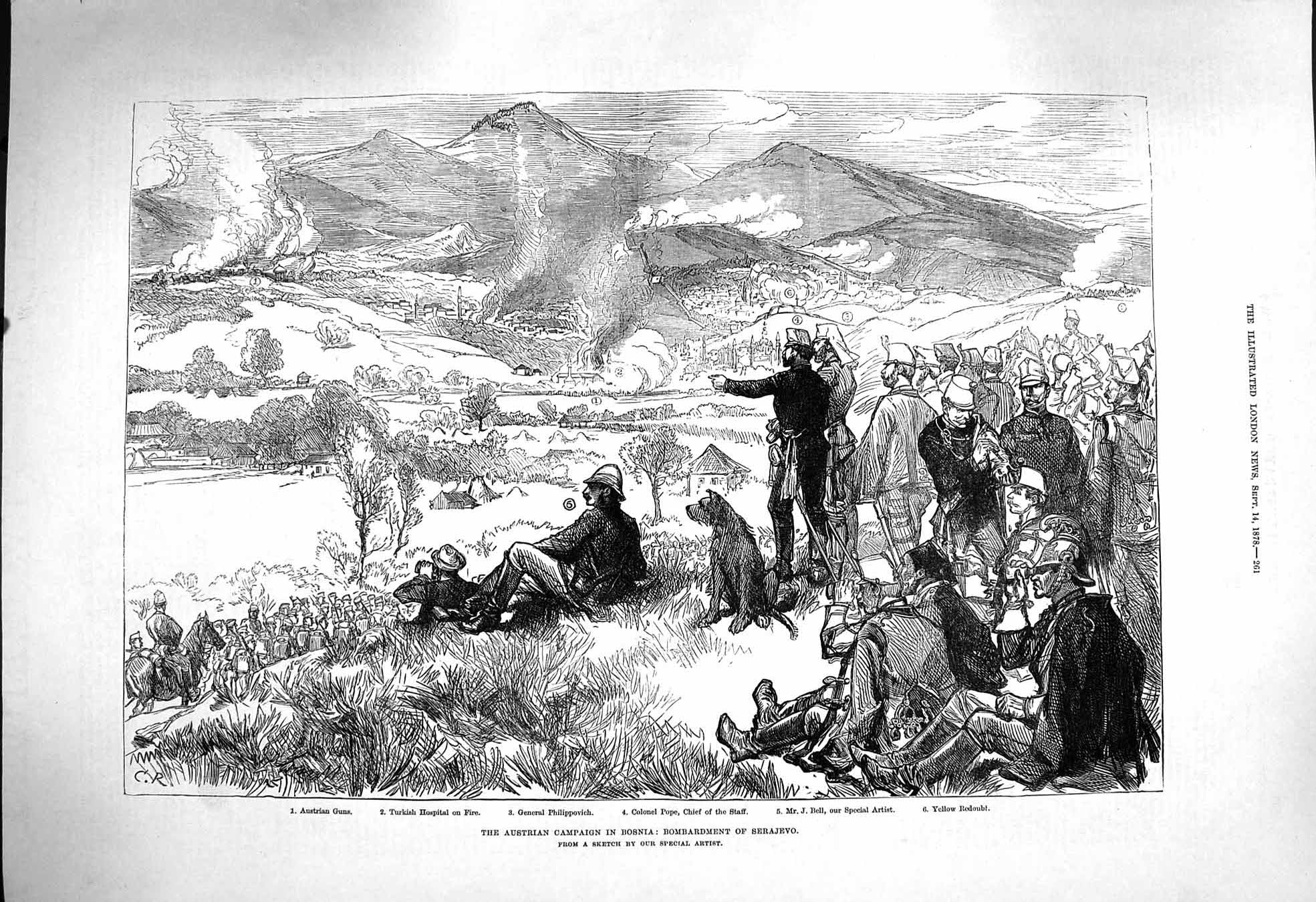 Original Old Antique Print 1878 Austrian Campaign Bosnia Bombardment Serajevo