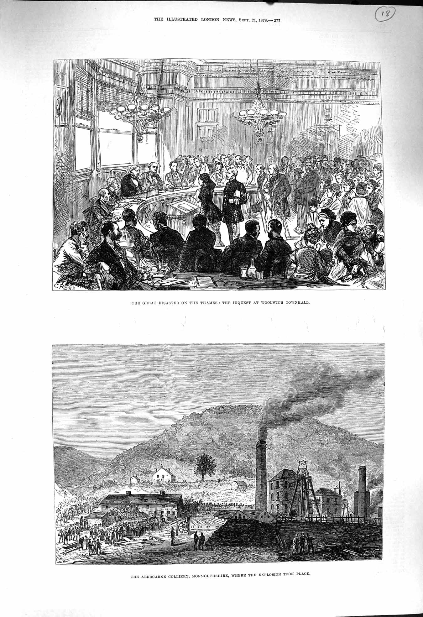 Old Antique Print 1878 Abercarne Colliery Monmouthshire Woolwich Thames 19th