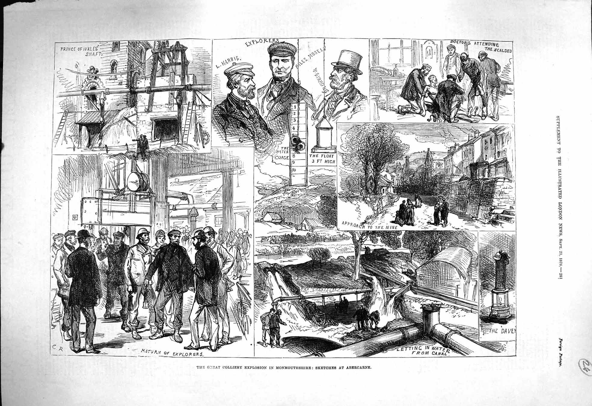 Old Antique Print 1878 Great Colliery Explosion Monmouthshire Abercarne 19th