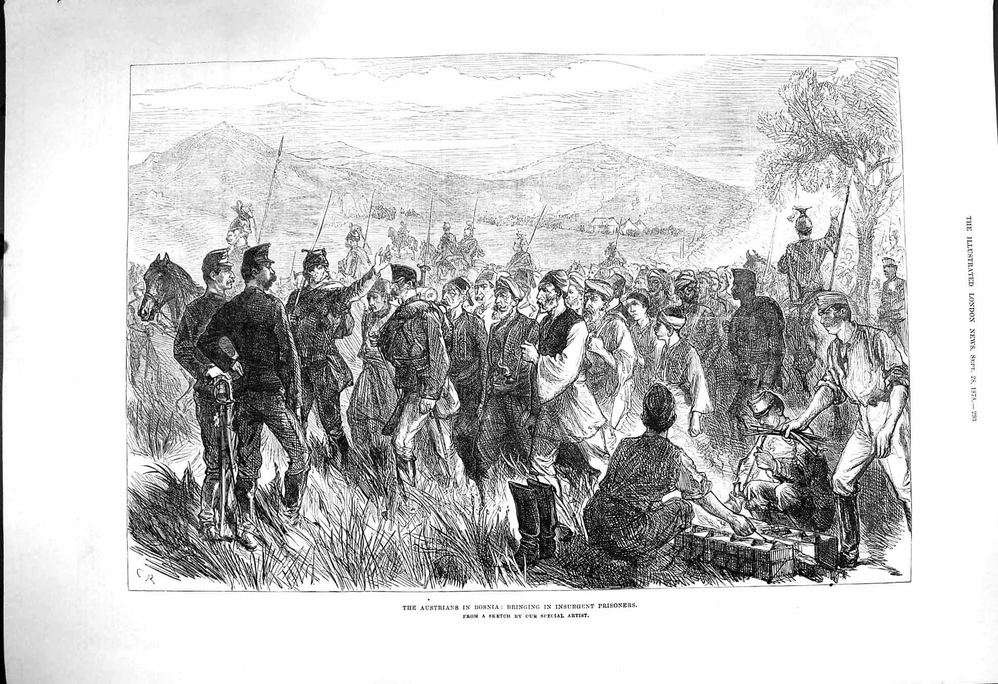 Original Old Antique Print 1878 Austrians Bosnia Insurgent Prisoners Mountains