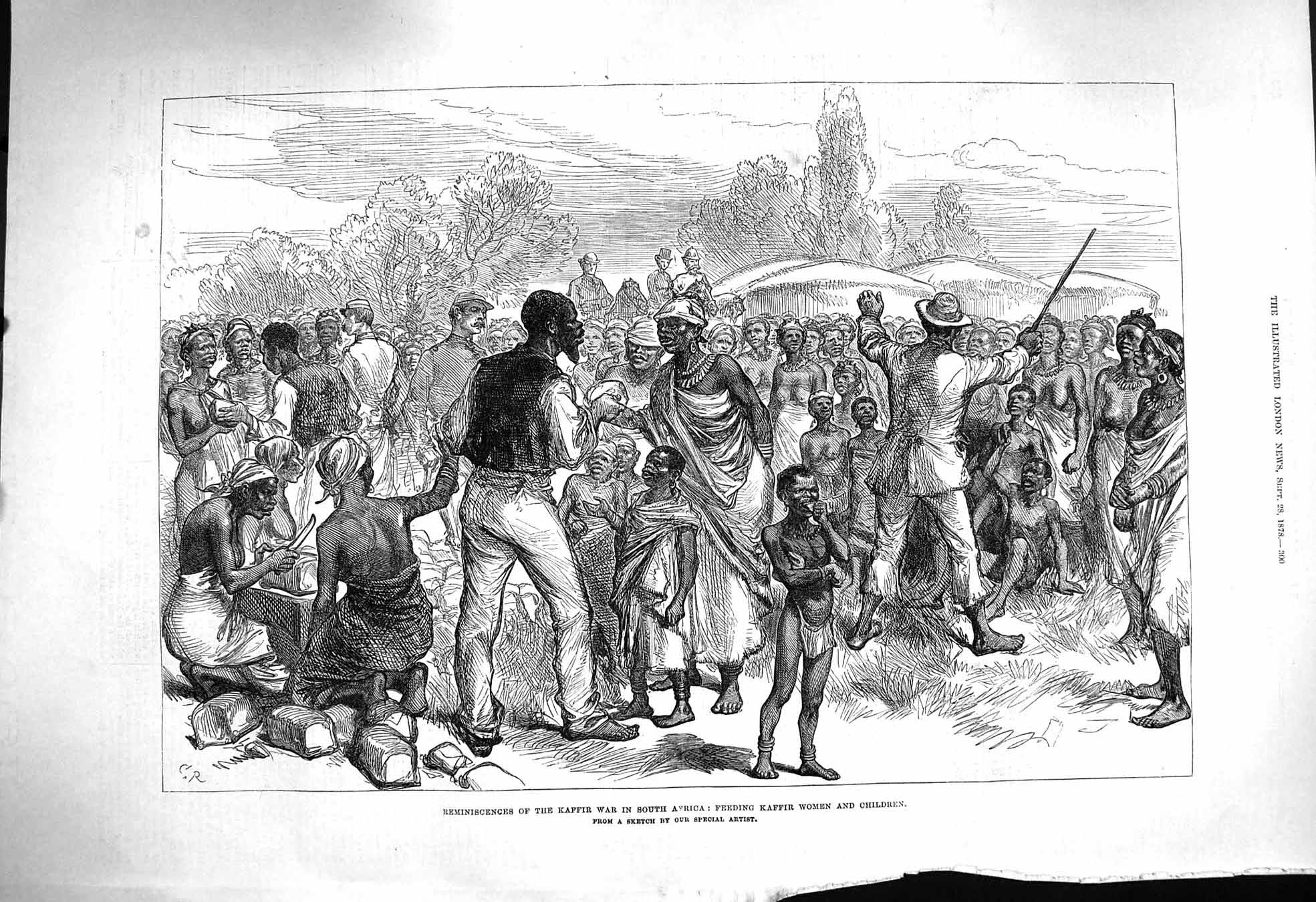 Original Old Antique Print 1878 Kaffir War South Africa Feeding Women Children