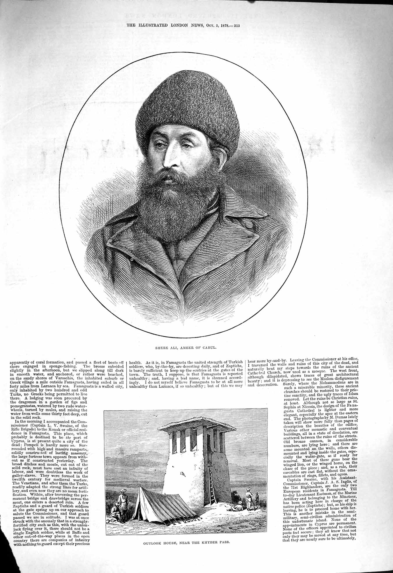 Original Old Antique Print 1878 Shere Ali Ameer Cabul Outlook House Khyber Pass