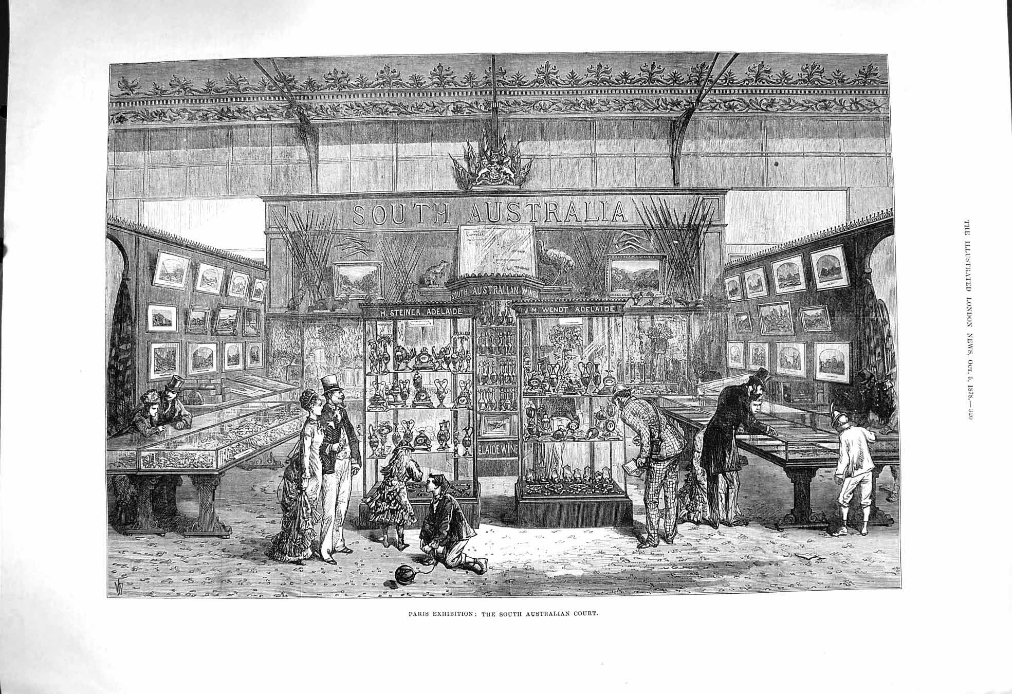 Old Antique Print 1878 Paris Exhibition South Australian Court Fine Art 19th