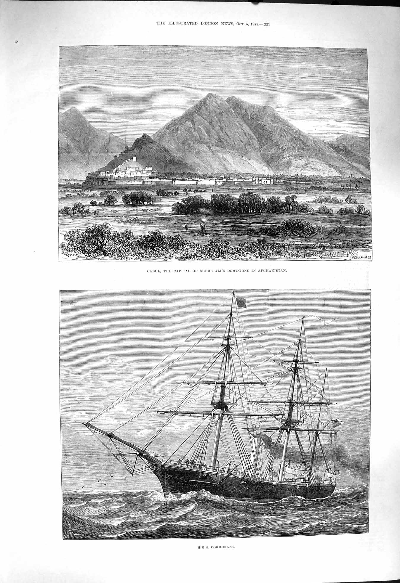 Old Antique Print 1878 Cabul Shere Ali Afghanistan Ship H.M.S. Cormorant 19th